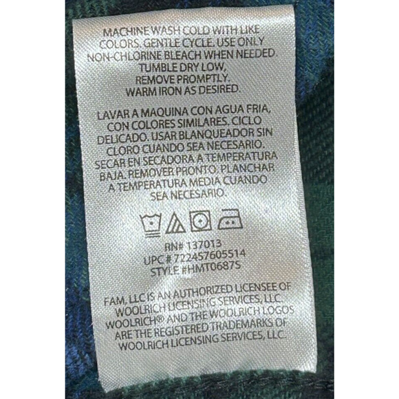 Woolrich Shirt Mens Large Blue Green Plaid Flannel Button Up Long Sleeve Pockets - Picture 9 of 10